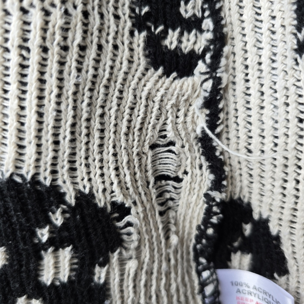 Whisper Skull Gothic Halloween Open Front Acrylic Sweater Cardigan Small - Picture 10 of 11